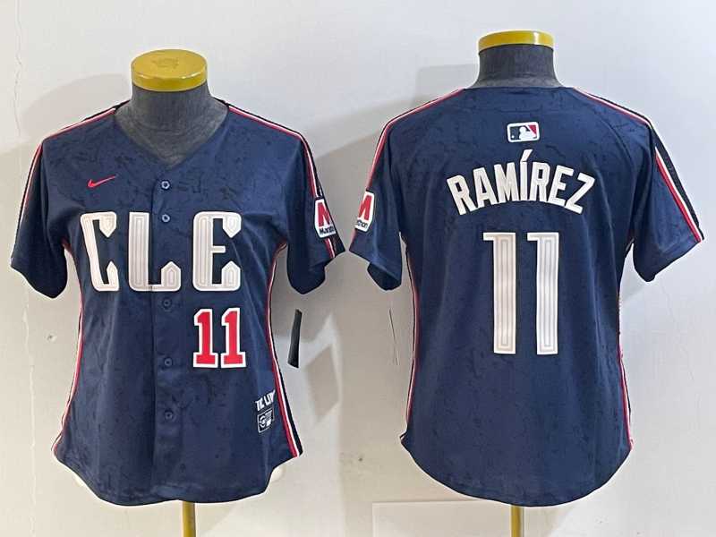Women%27s Cleveland Guardians #11 Jose Ramirez Number Navy 2024 City Connect Limited Stitched Jerseys